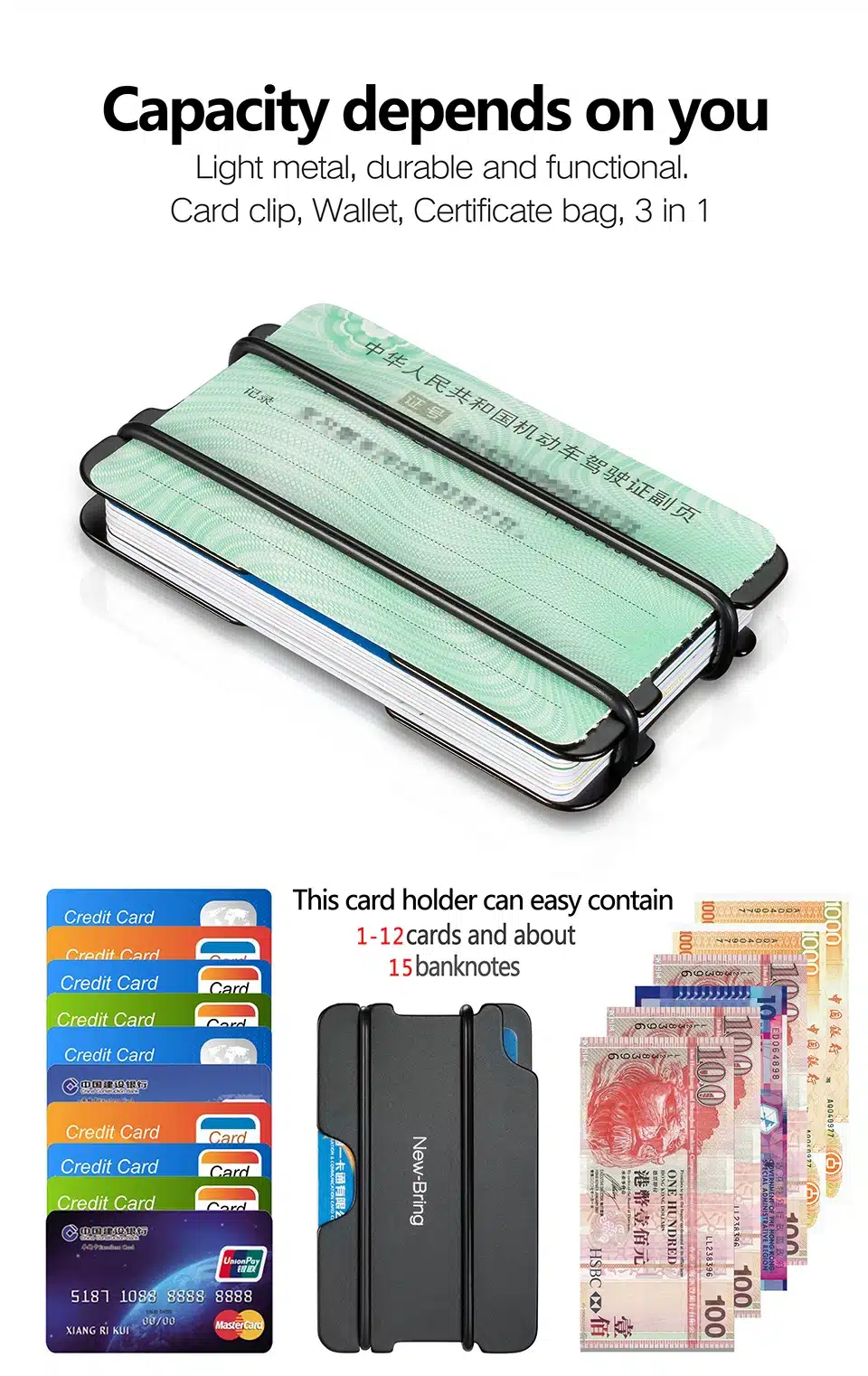 NewBring Fashion Metal ID Credit Card Holder Black Pocket Box Business Cards Wallet With RFID Anti-chief Wallet Men 10
