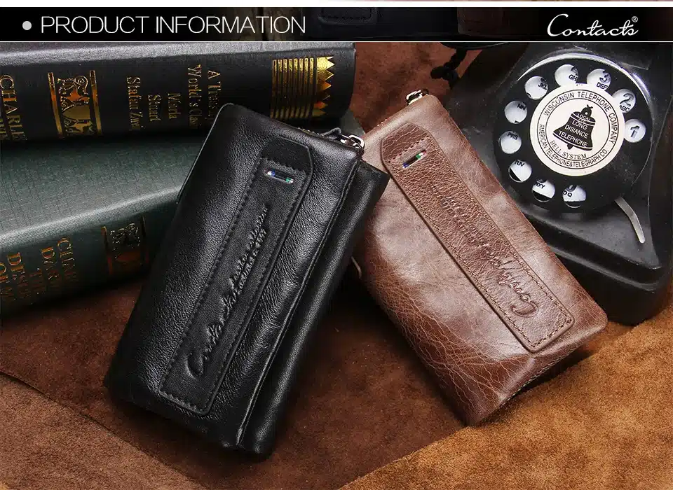 CONTACT'S Men Wallet Key Case Key Holder Wallet Coin Purse Genuine Leather Housekeeper Car Key Organizer Bag Small Portfolio 13