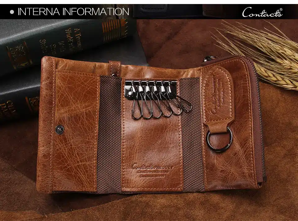CONTACT'S Men Wallet Key Case Key Holder Wallet Coin Purse Genuine Leather Housekeeper Car Key Organizer Bag Small Portfolio 21