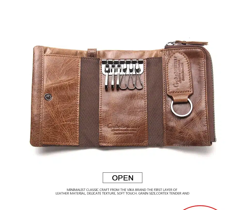 CONTACT'S Men Wallet Key Case Key Holder Wallet Coin Purse Genuine Leather Housekeeper Car Key Organizer Bag Small Portfolio 22
