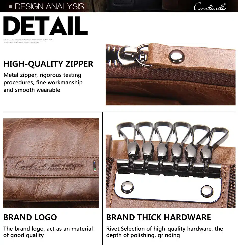 CONTACT'S Men Wallet Key Case Key Holder Wallet Coin Purse Genuine Leather Housekeeper Car Key Organizer Bag Small Portfolio 25