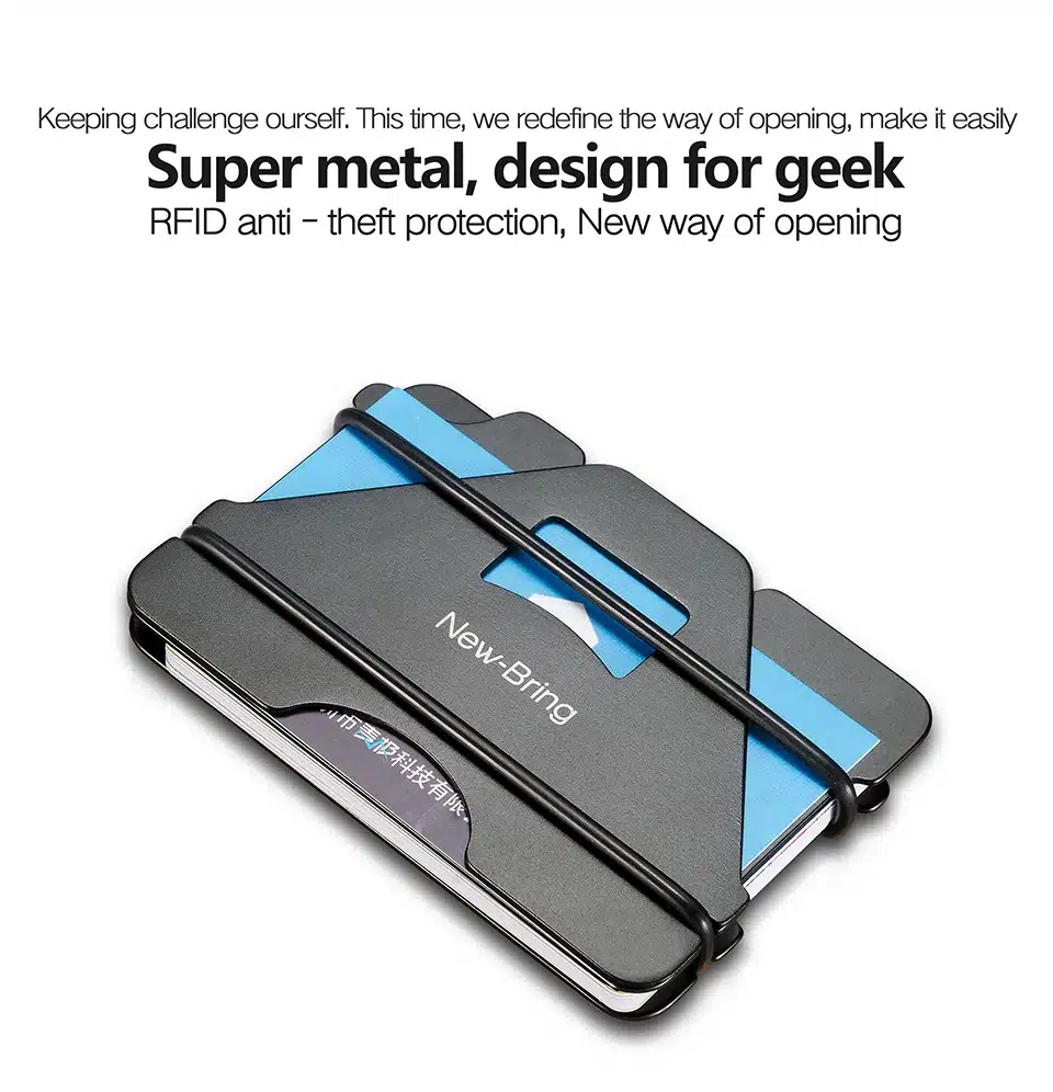 NewBring Multiple Function Metal Credit Card Holder Black Pocket Box Business Cards ID Wallet With RFID Anti-chief Wallet Men 1