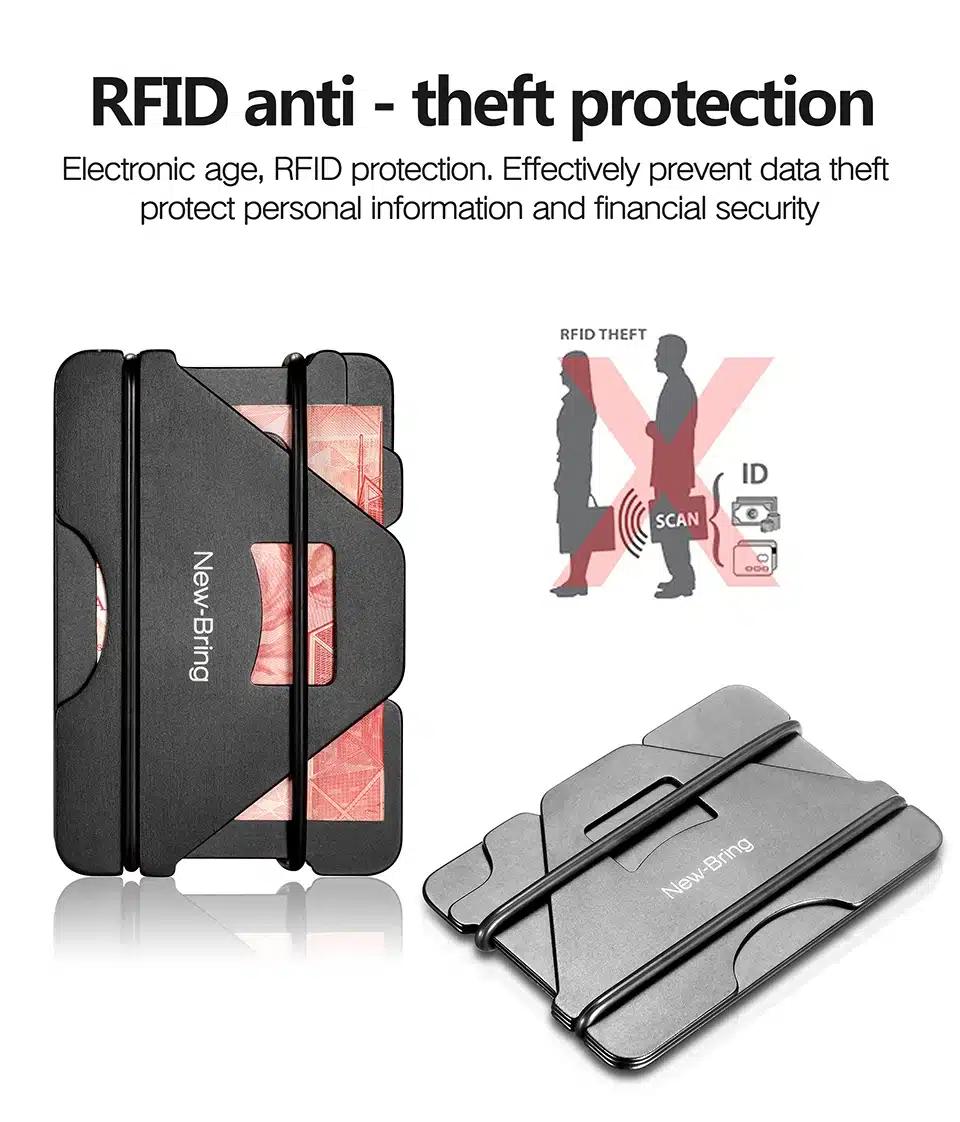 NewBring Multiple Function Metal Credit Card Holder Black Pocket Box Business Cards ID Wallet With RFID Anti-chief Wallet Men 3