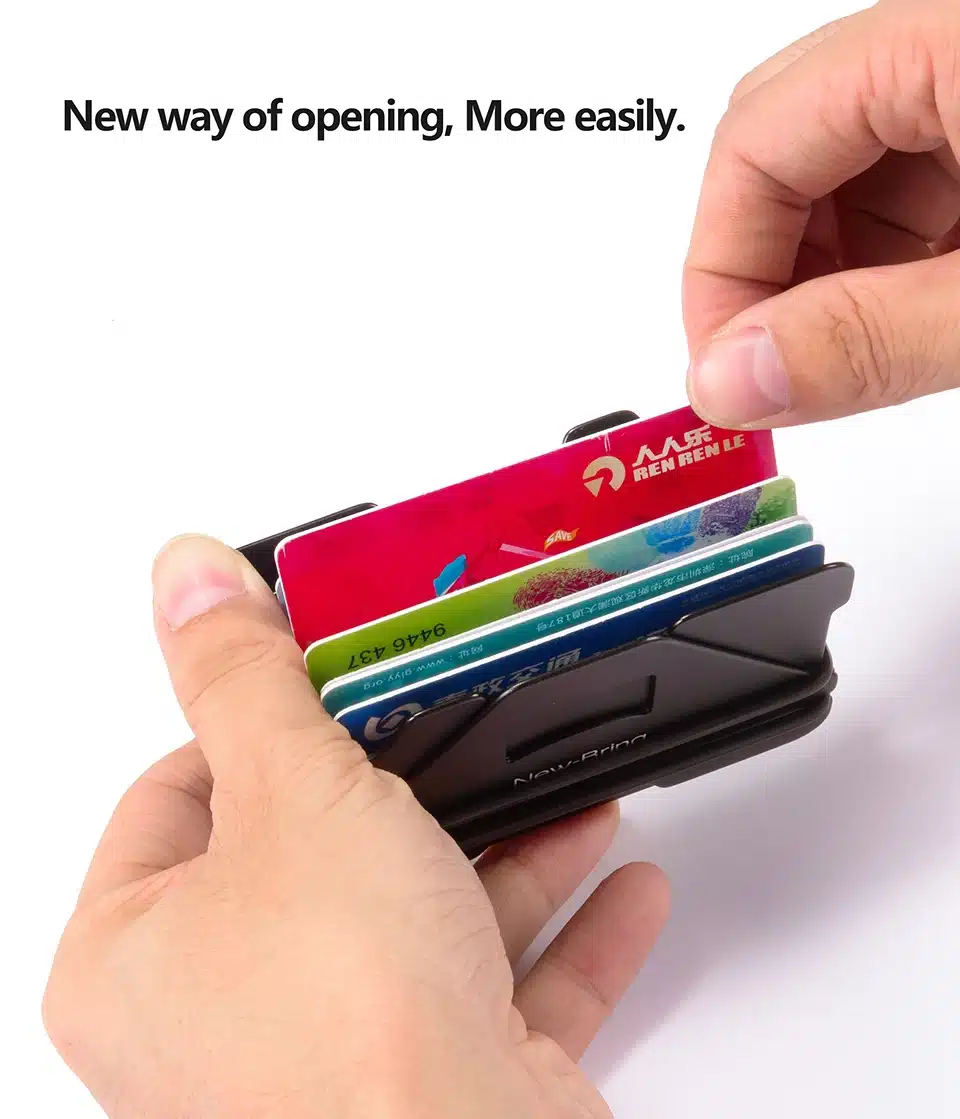 NewBring Multiple Function Metal Credit Card Holder Black Pocket Box Business Cards ID Wallet With RFID Anti-chief Wallet Men 5
