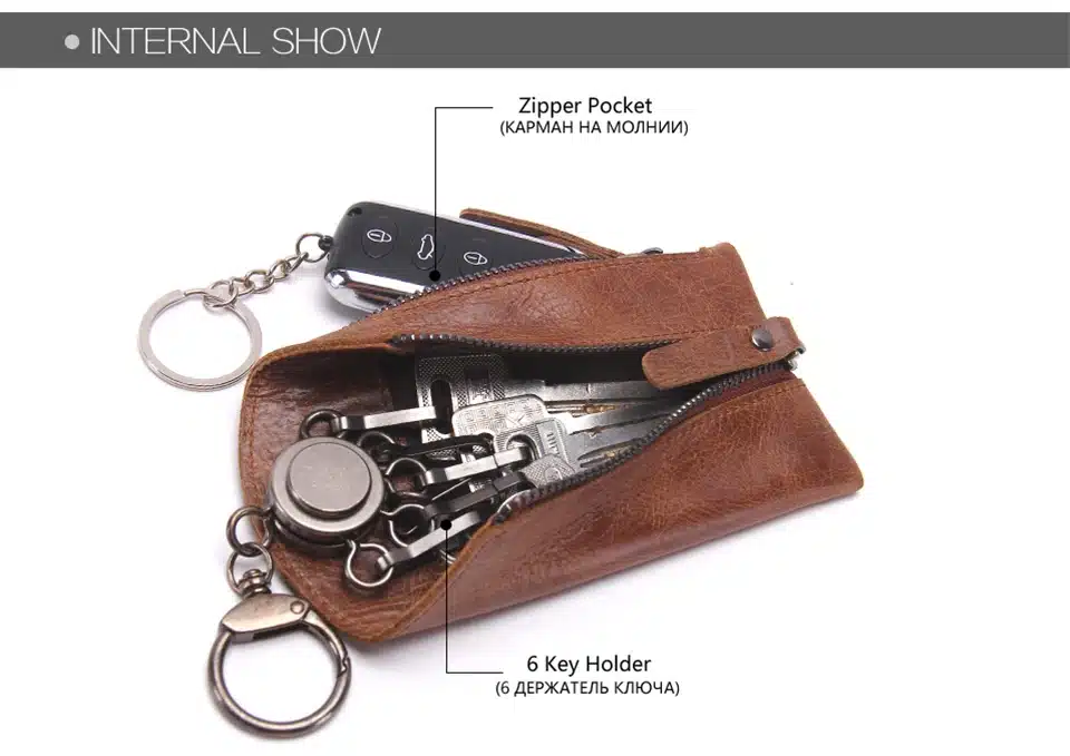 Vintage Genuine Leather Men Key Wallet For Car Keychain Covers Zipper Key Case Bag Male Key Holder Housekeeper Keys Organizer 8