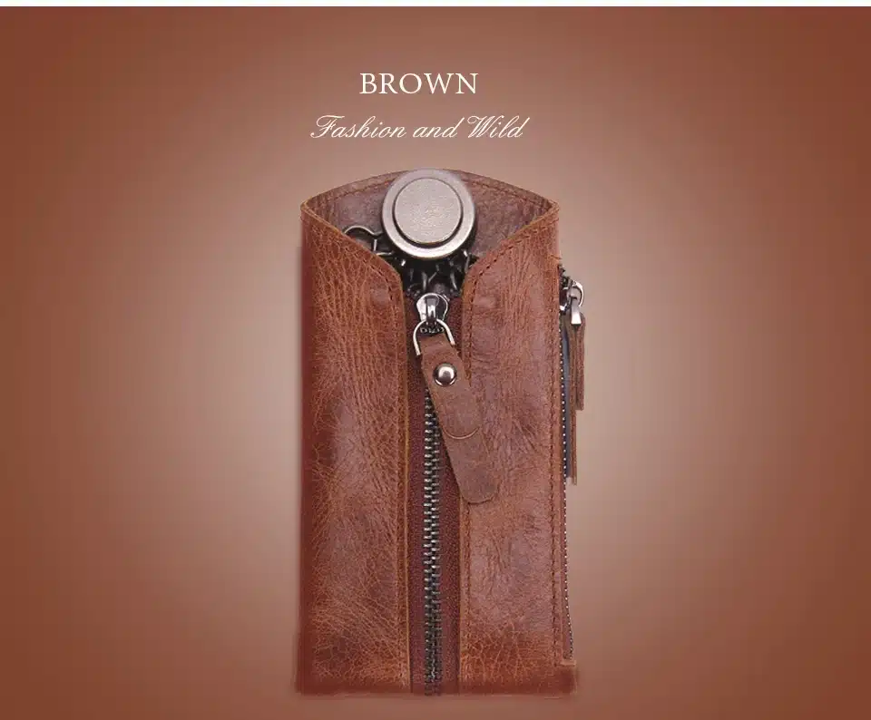 Vintage Genuine Leather Men Key Wallet For Car Keychain Covers Zipper Key Case Bag Male Key Holder Housekeeper Keys Organizer 9