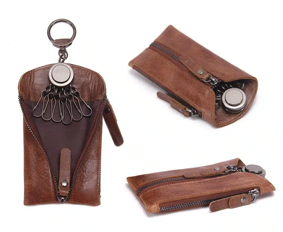Vintage Genuine Leather Men Key Wallet For Car Keychain Covers Zipper Key Case Bag Male Key Holder Housekeeper Keys Organizer 11
