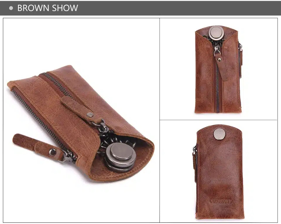 Vintage Genuine Leather Men Key Wallet For Car Keychain Covers Zipper Key Case Bag Male Key Holder Housekeeper Keys Organizer 12