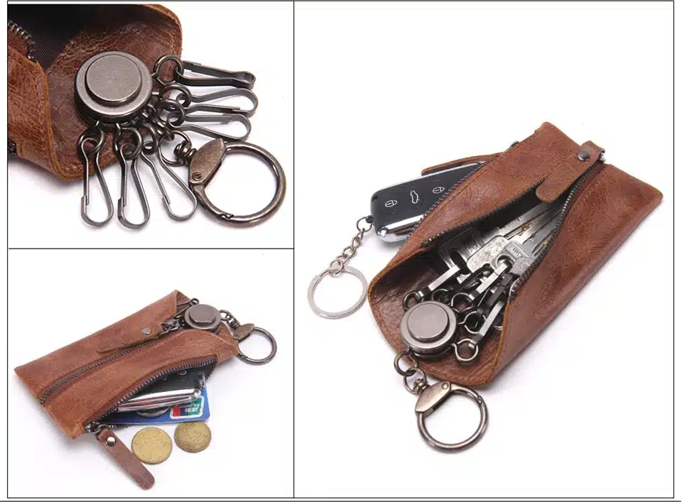 Vintage Genuine Leather Men Key Wallet For Car Keychain Covers Zipper Key Case Bag Male Key Holder Housekeeper Keys Organizer 13