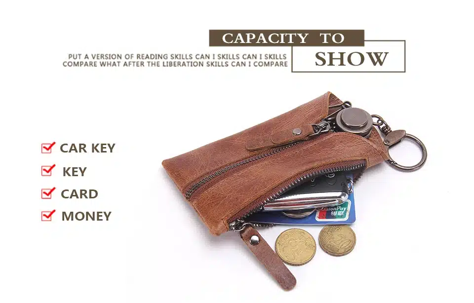 Vintage Genuine Leather Men Key Wallet For Car Keychain Covers Zipper Key Case Bag Male Key Holder Housekeeper Keys Organizer 14