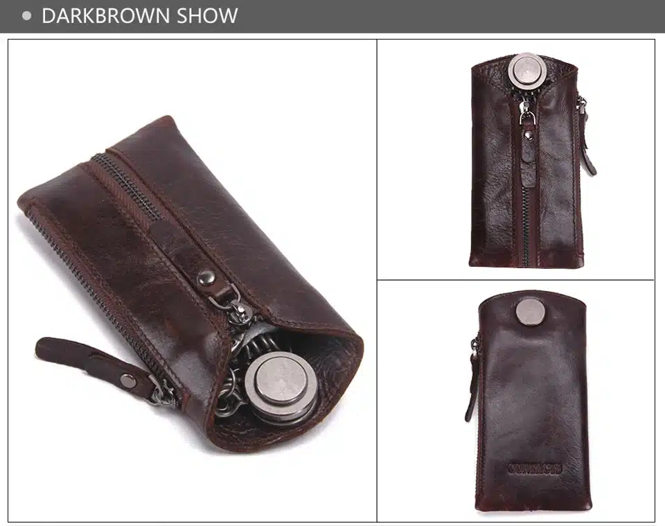 Vintage Genuine Leather Men Key Wallet For Car Keychain Covers Zipper Key Case Bag Male Key Holder Housekeeper Keys Organizer 19