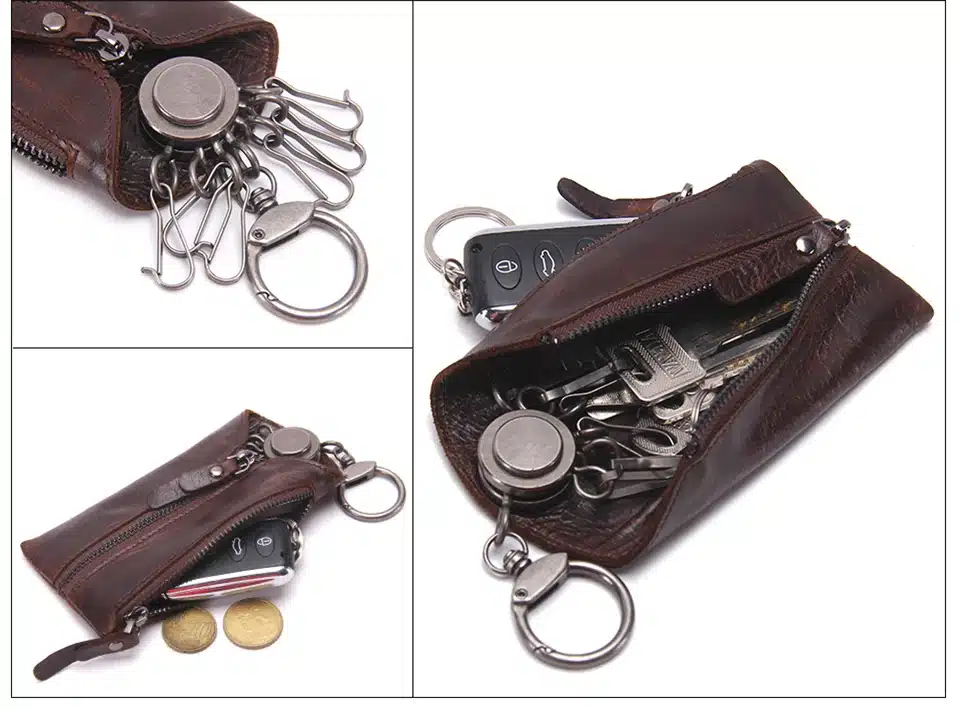 Vintage Genuine Leather Men Key Wallet For Car Keychain Covers Zipper Key Case Bag Male Key Holder Housekeeper Keys Organizer 20