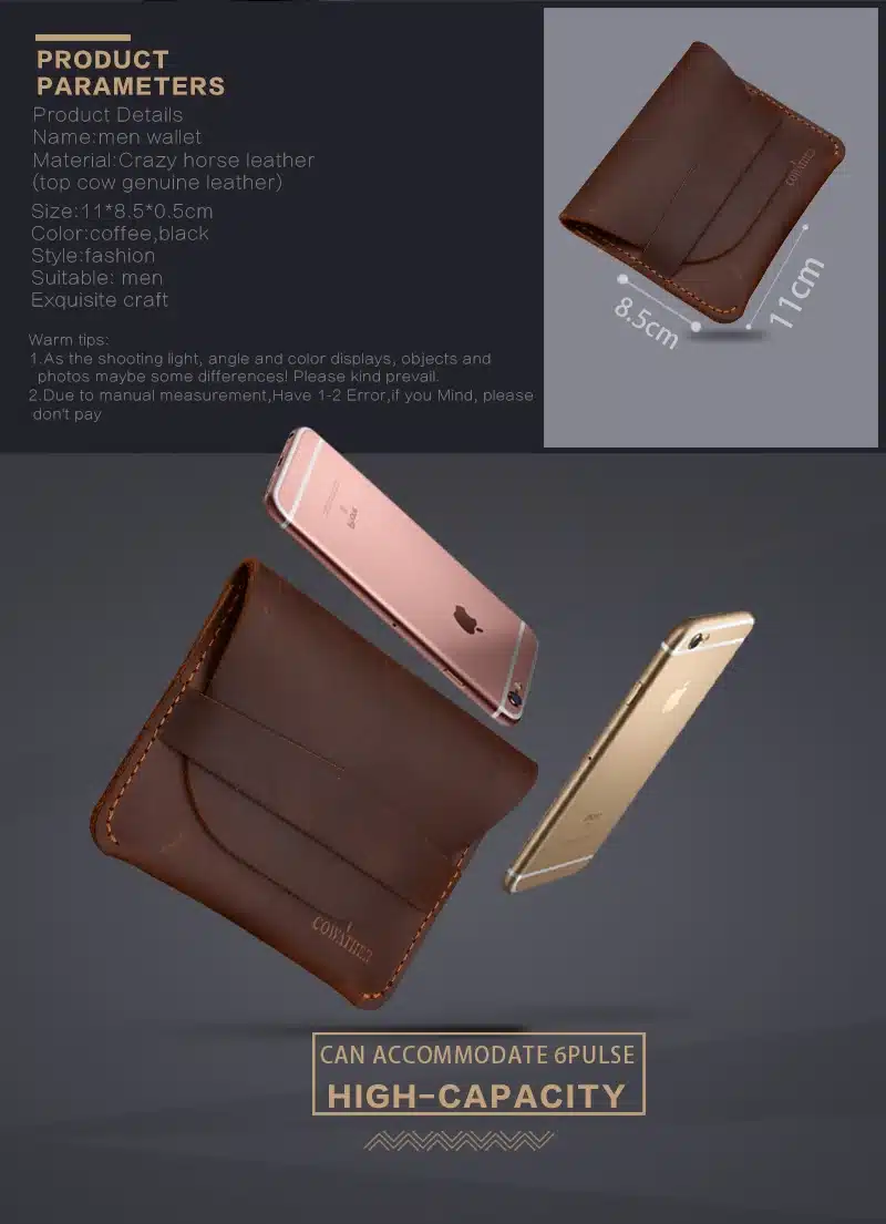 COWATHER 100% top quality Crazy horse genuine leather credit card holder for men new wallet for crads and coin 109 free shipping 3