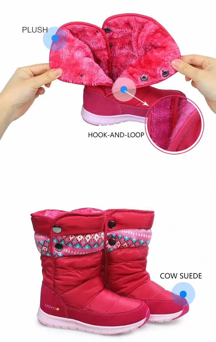 UOVO 2017 Winter Boots For Girls , Brand Fashion Kids Rain Boots Oxford Fabric Warm Snow Boots High Quality Size 27#-37# 14