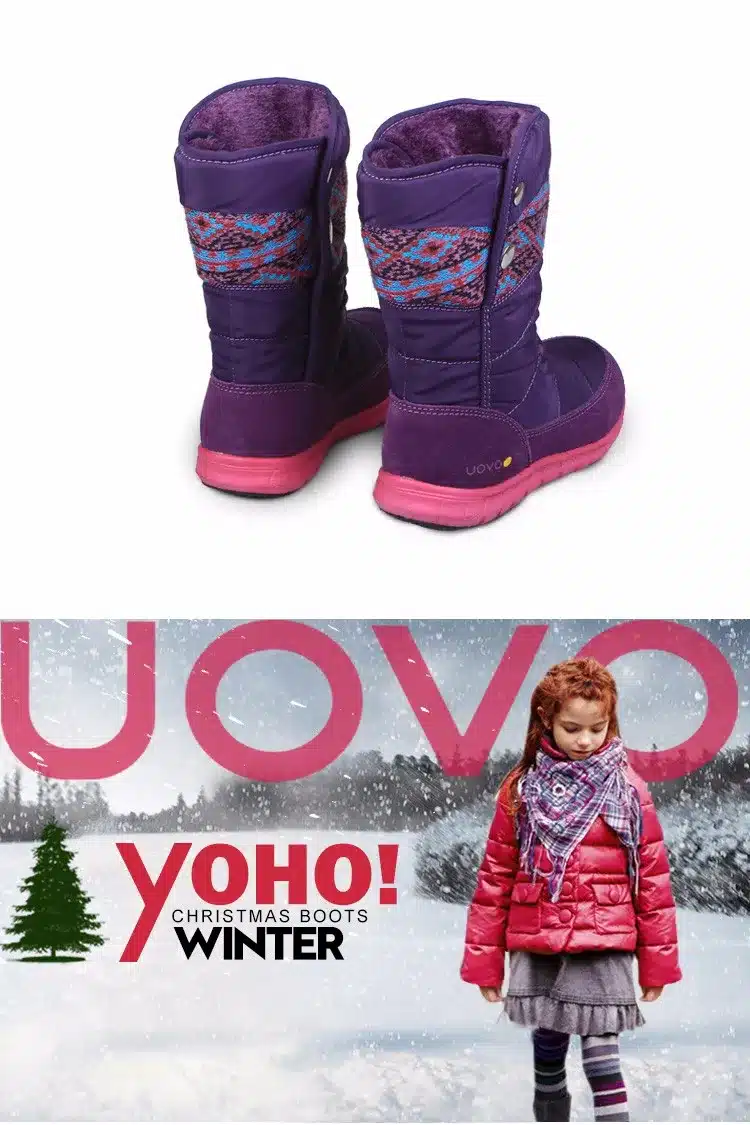 UOVO 2017 Winter Boots For Girls , Brand Fashion Kids Rain Boots Oxford Fabric Warm Snow Boots High Quality Size 27#-37# 22