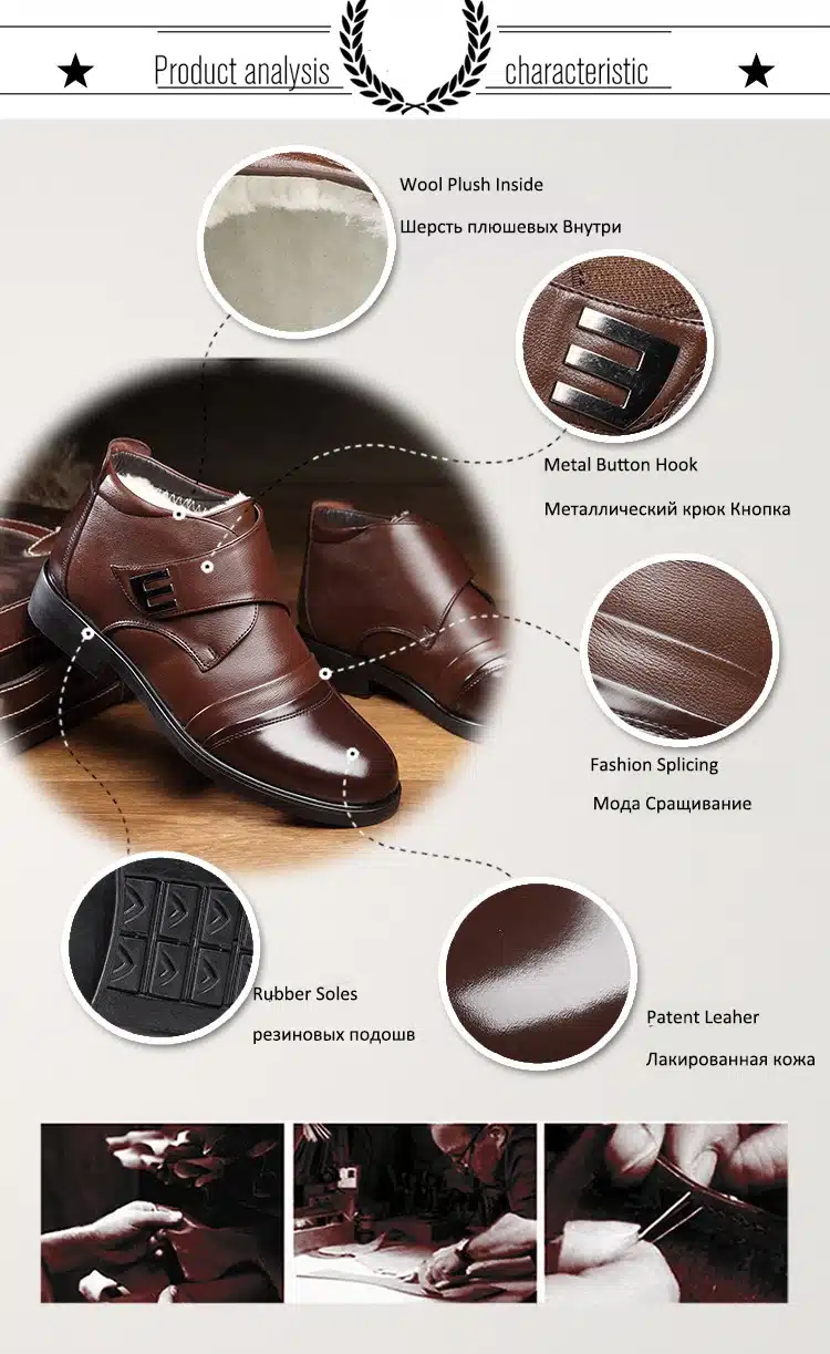 Tauntte Autumn And Winter Men Dress Boots Fashion Keep Warm Plush Snow Boots Genuine Leather Formal Shoes With Fur 23