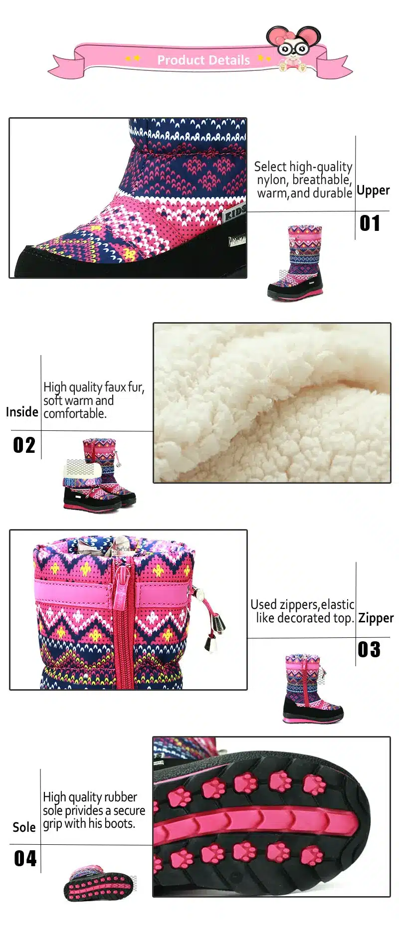 MMNUN 2017 Winter Boots Girls High Quality Winter Children Shoes Kids Shoes Warm Shoes Girls Kids Boots Footwear Children Coogee 3