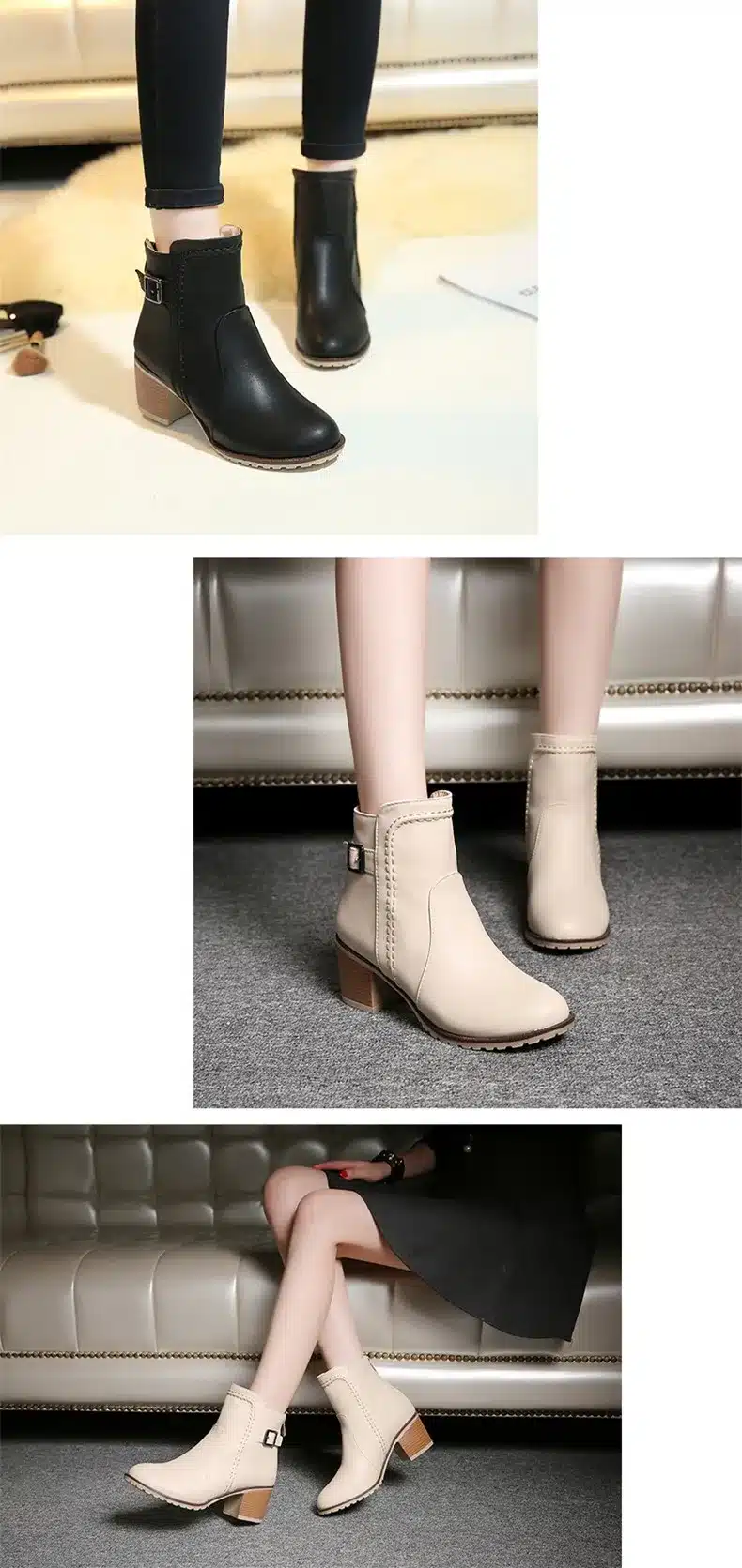 Plus Size 34-43 Autumn winter Snow boots Square high heels Shoes Casual Martin boots women Fashion zipper leather Ankle Boots 21