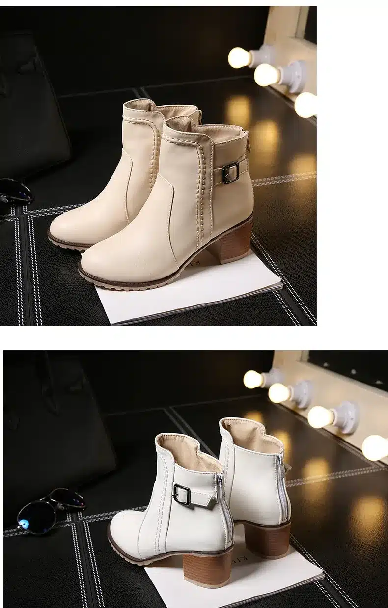 Plus Size 34-43 Autumn winter Snow boots Square high heels Shoes Casual Martin boots women Fashion zipper leather Ankle Boots 25