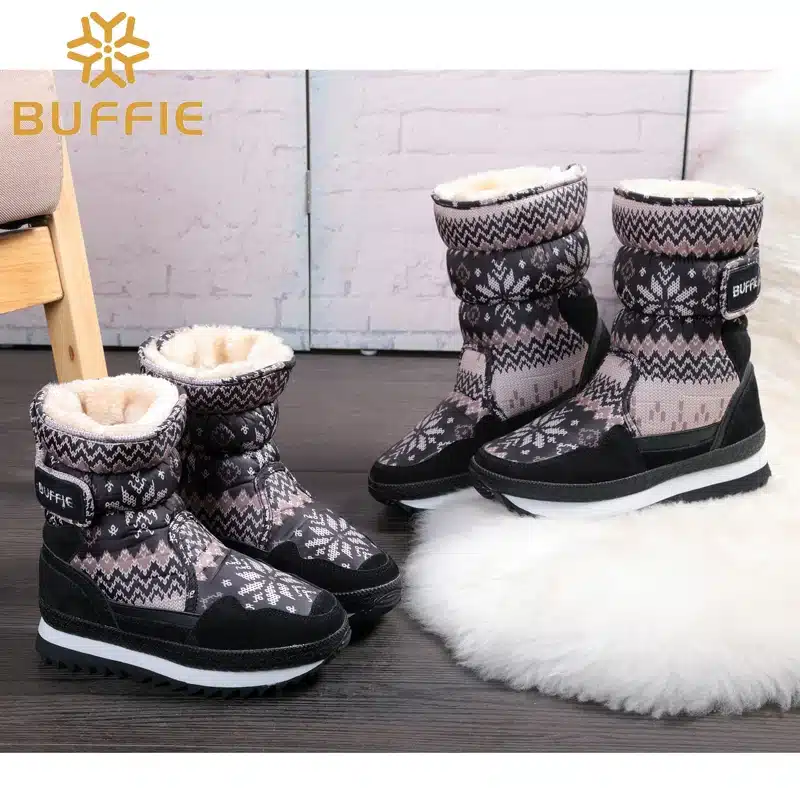 Buffie store Women popular winter boots grey snow boot warm fur traveling boots mom with kids shoe boot plus size free shipping 13