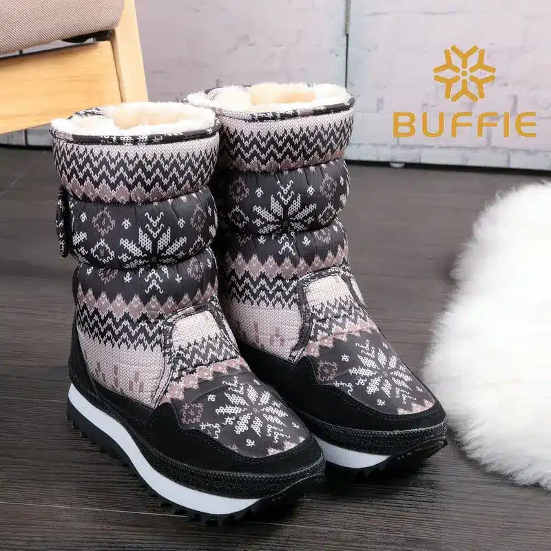 Buffie store Women popular winter boots grey snow boot warm fur traveling boots mom with kids shoe boot plus size free shipping 18