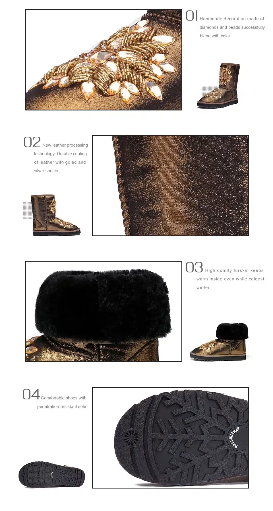 Boots genuine leather snowboots Shoes woman Winter 35-40 Warm comfortable woman shoes Free shipping BASSIRIANA 9