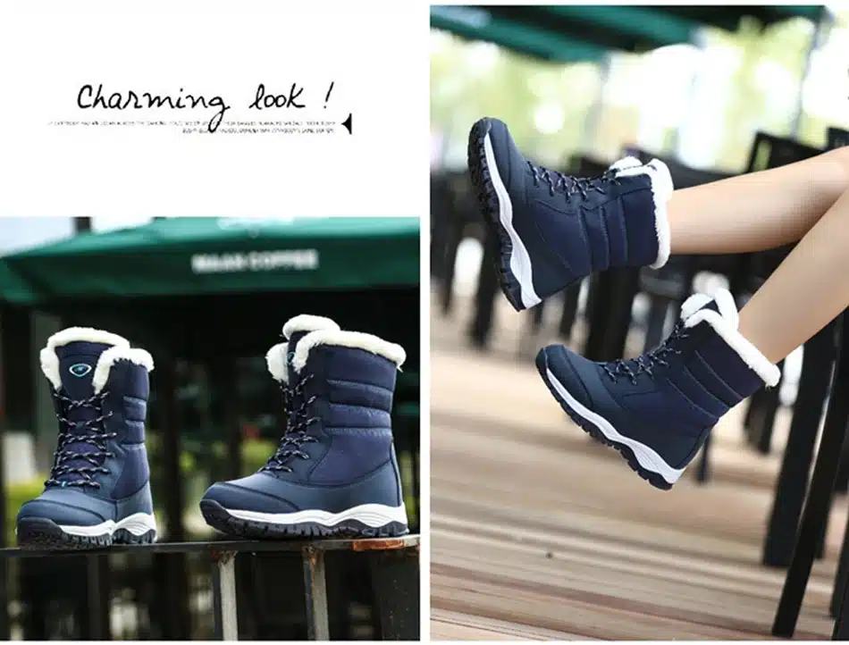 2017 Genuine Leather Winter Boots Woman Lace Up Snowboots Female Waterproof Ski Outdoor Shoes Size 41 14