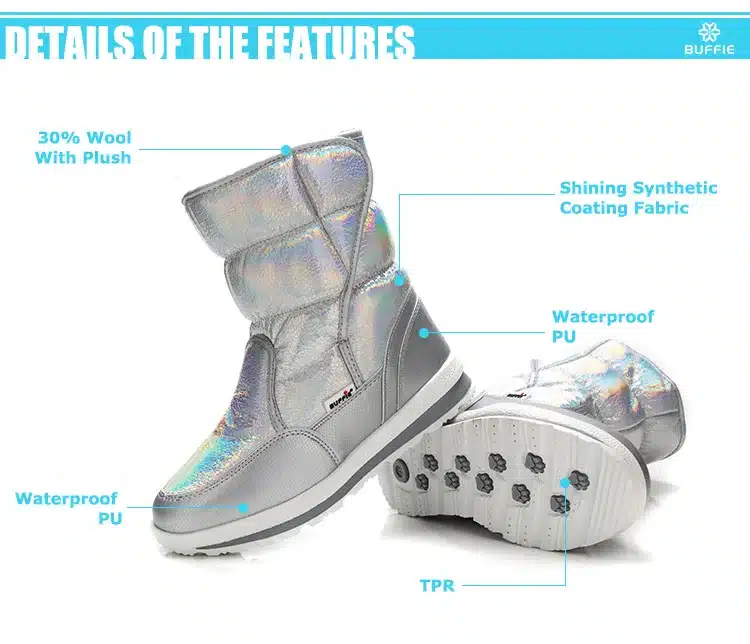 New Winter fashion women boots mixed natural wool female warm boots waterproof thick fur size 27 to 41 silver lady snow boots 11