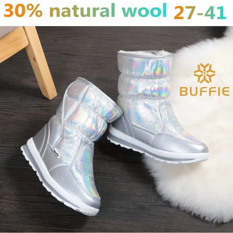 New Winter fashion women boots mixed natural wool female warm boots waterproof thick fur size 27 to 41 silver lady snow boots 18