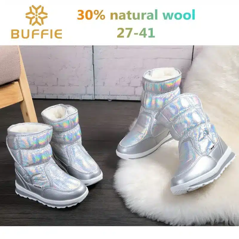 New Winter fashion women boots mixed natural wool female warm boots waterproof thick fur size 27 to 41 silver lady snow boots 21