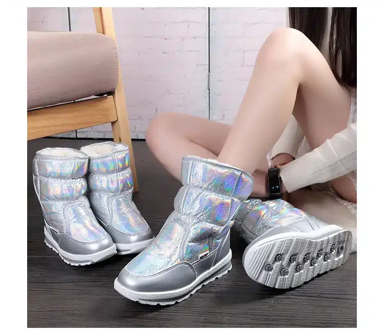 New Winter fashion women boots mixed natural wool female warm boots waterproof thick fur size 27 to 41 silver lady snow boots 29