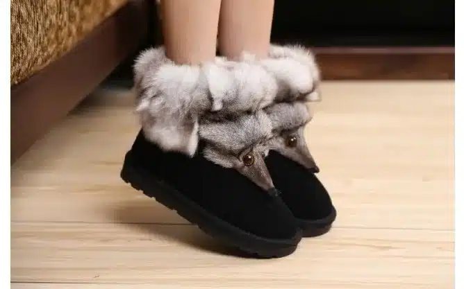 2017 New Fashion Fox Fur Womens Flats Boots Snow Boots Thick Bottom Big Size 35-44 Genuine Leather Female Winter Boot Shoes XP15 11