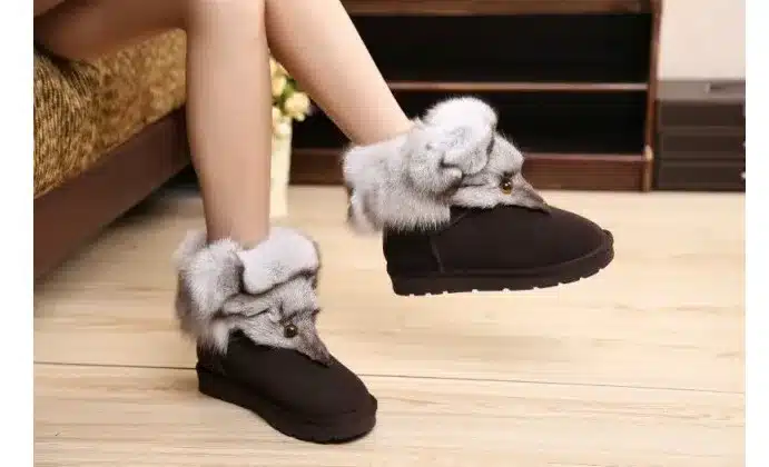 2017 New Fashion Fox Fur Womens Flats Boots Snow Boots Thick Bottom Big Size 35-44 Genuine Leather Female Winter Boot Shoes XP15 13