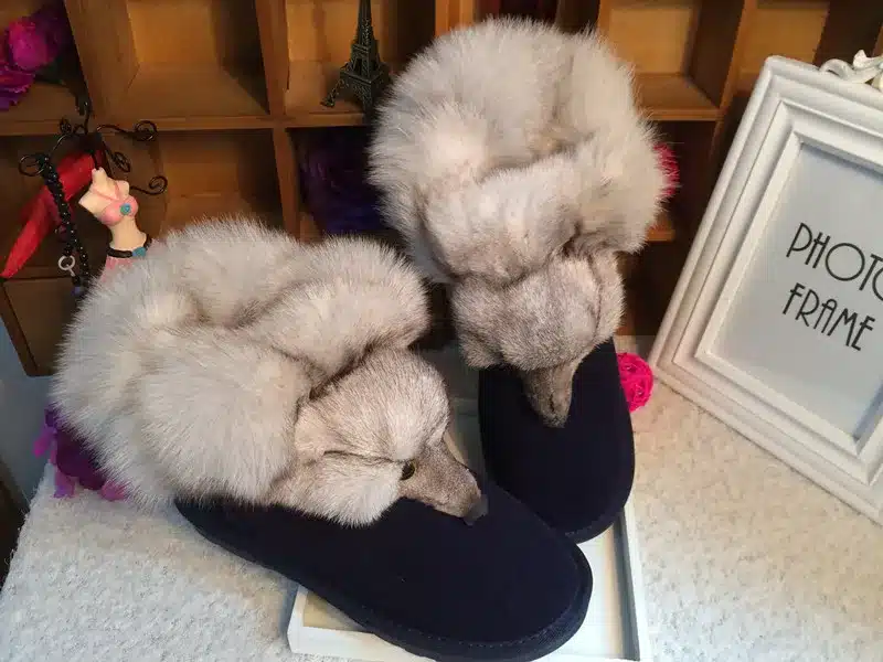 2017 New Fashion Fox Fur Womens Flats Boots Snow Boots Thick Bottom Big Size 35-44 Genuine Leather Female Winter Boot Shoes XP15 16