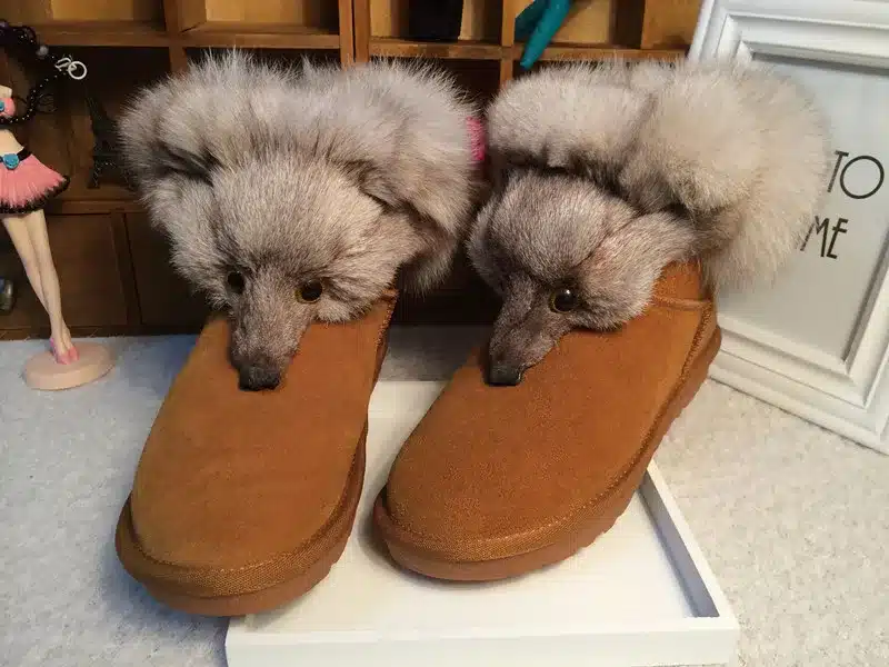 2017 New Fashion Fox Fur Womens Flats Boots Snow Boots Thick Bottom Big Size 35-44 Genuine Leather Female Winter Boot Shoes XP15 18