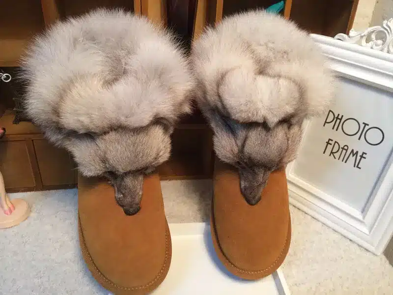 2017 New Fashion Fox Fur Womens Flats Boots Snow Boots Thick Bottom Big Size 35-44 Genuine Leather Female Winter Boot Shoes XP15 19