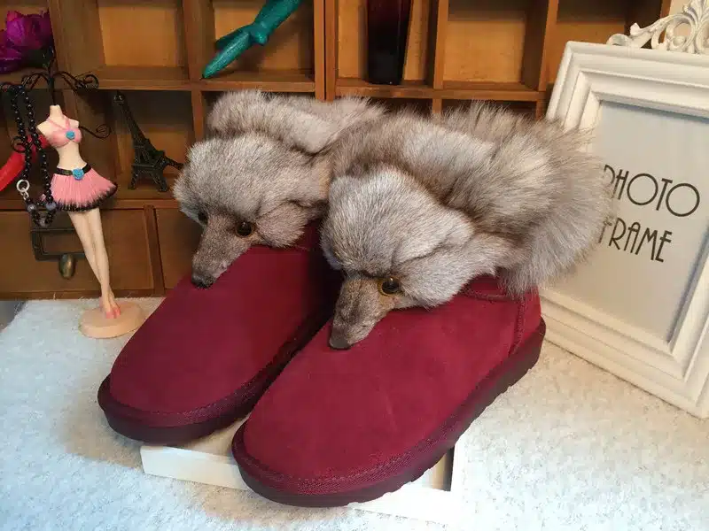 2017 New Fashion Fox Fur Womens Flats Boots Snow Boots Thick Bottom Big Size 35-44 Genuine Leather Female Winter Boot Shoes XP15 20
