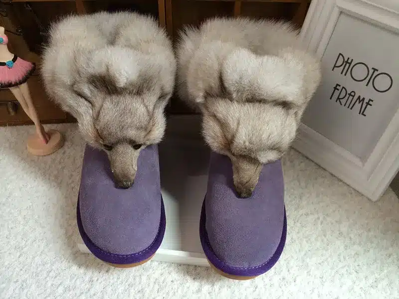 2017 New Fashion Fox Fur Womens Flats Boots Snow Boots Thick Bottom Big Size 35-44 Genuine Leather Female Winter Boot Shoes XP15 22