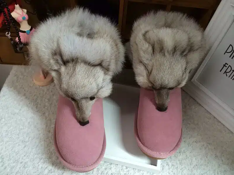 2017 New Fashion Fox Fur Womens Flats Boots Snow Boots Thick Bottom Big Size 35-44 Genuine Leather Female Winter Boot Shoes XP15 23