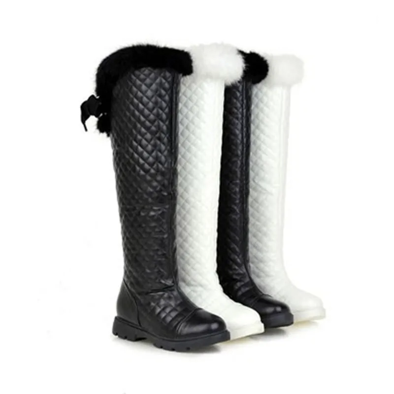 ENMAYER White Black Newest Knee High Boots Winter Boots Women Ladies'shoes Sexy Motorcycle Boots for Women Snow Boots Big Size 21