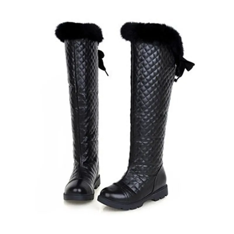 ENMAYER White Black Newest Knee High Boots Winter Boots Women Ladies'shoes Sexy Motorcycle Boots for Women Snow Boots Big Size 23