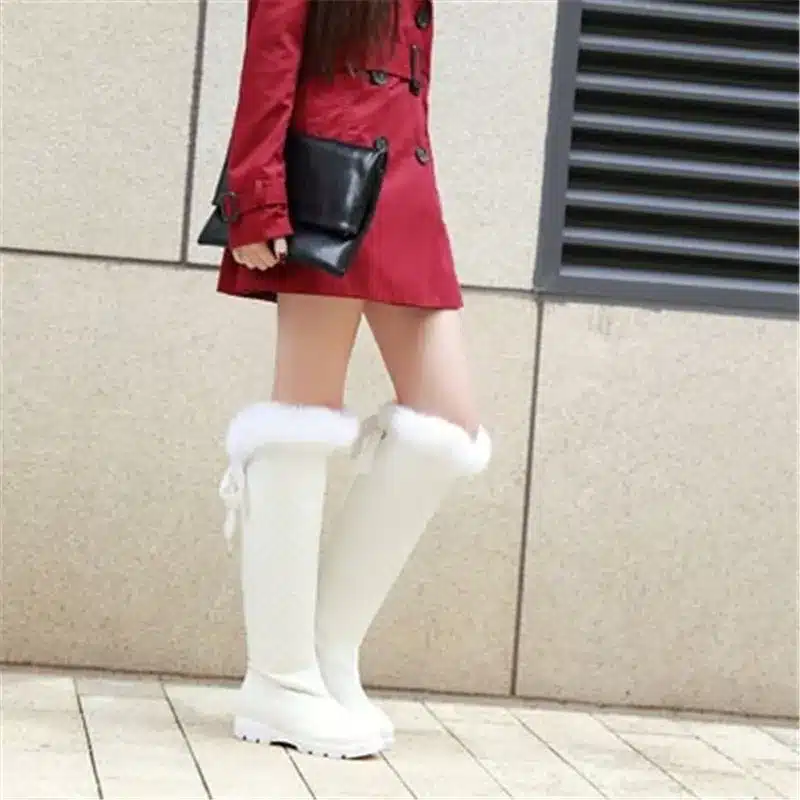 ENMAYER White Black Newest Knee High Boots Winter Boots Women Ladies'shoes Sexy Motorcycle Boots for Women Snow Boots Big Size 31