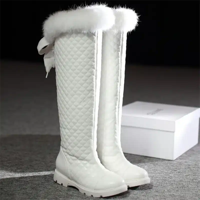 ENMAYER White Black Newest Knee High Boots Winter Boots Women Ladies'shoes Sexy Motorcycle Boots for Women Snow Boots Big Size 33