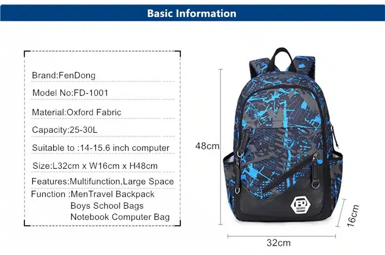 FengDong waterproof oxford fabric boys school bags backpack for teenagers pencil case blue book bag boy one shoulder schoolbag 1