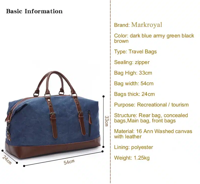 MARKROYAL Canvas Leather Men Travel Bags Carry on Luggage Bags Men Duffel Bags Travel Tote Large Weekend Bag Overnight 6