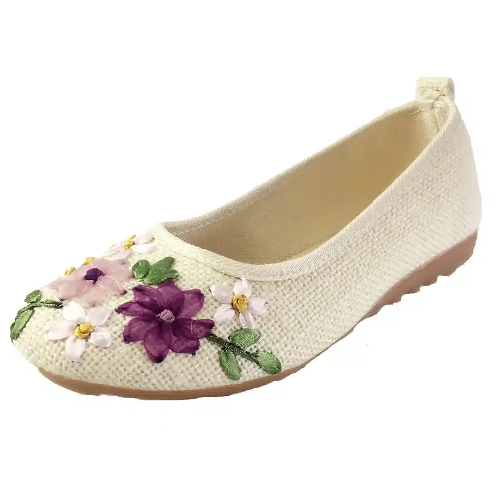 Vintage Embroidered Women Flats Flower Slip On Cotton Fabric Linen Comfortable Old Peking Ballerina Flat Shoes Sapato Feminino 4