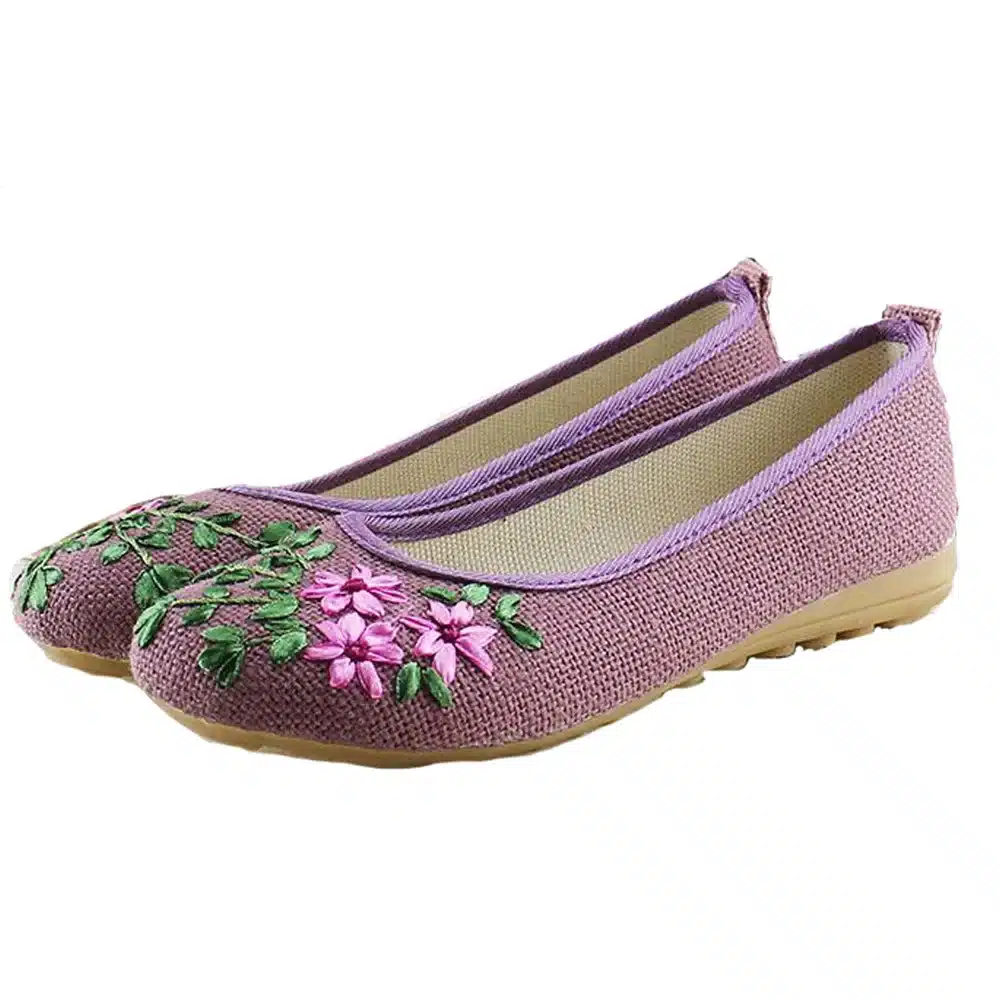 Vintage Embroidered Women Flats Flower Slip On Cotton Fabric Linen Comfortable Old Peking Ballerina Flat Shoes Sapato Feminino 8