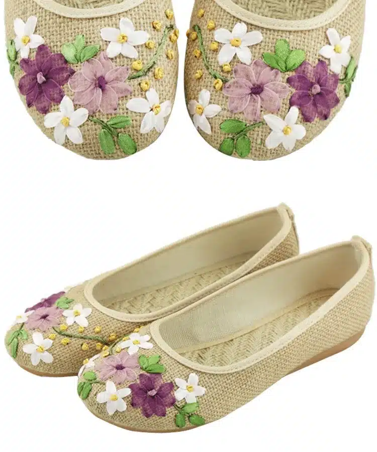 Vintage Embroidered Women Flats Flower Slip On Cotton Fabric Linen Comfortable Old Peking Ballerina Flat Shoes Sapato Feminino 11