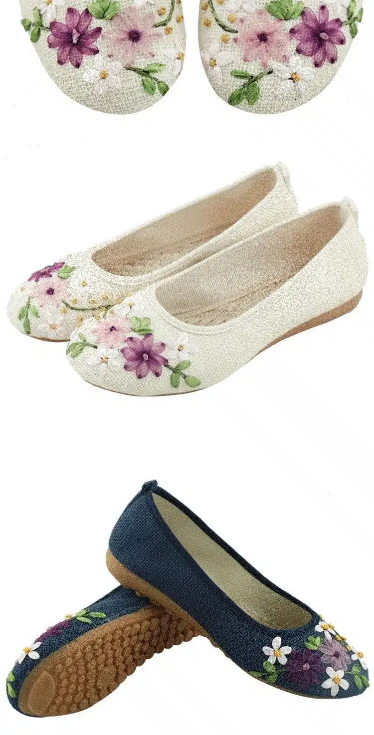 Vintage Embroidered Women Flats Flower Slip On Cotton Fabric Linen Comfortable Old Peking Ballerina Flat Shoes Sapato Feminino 13
