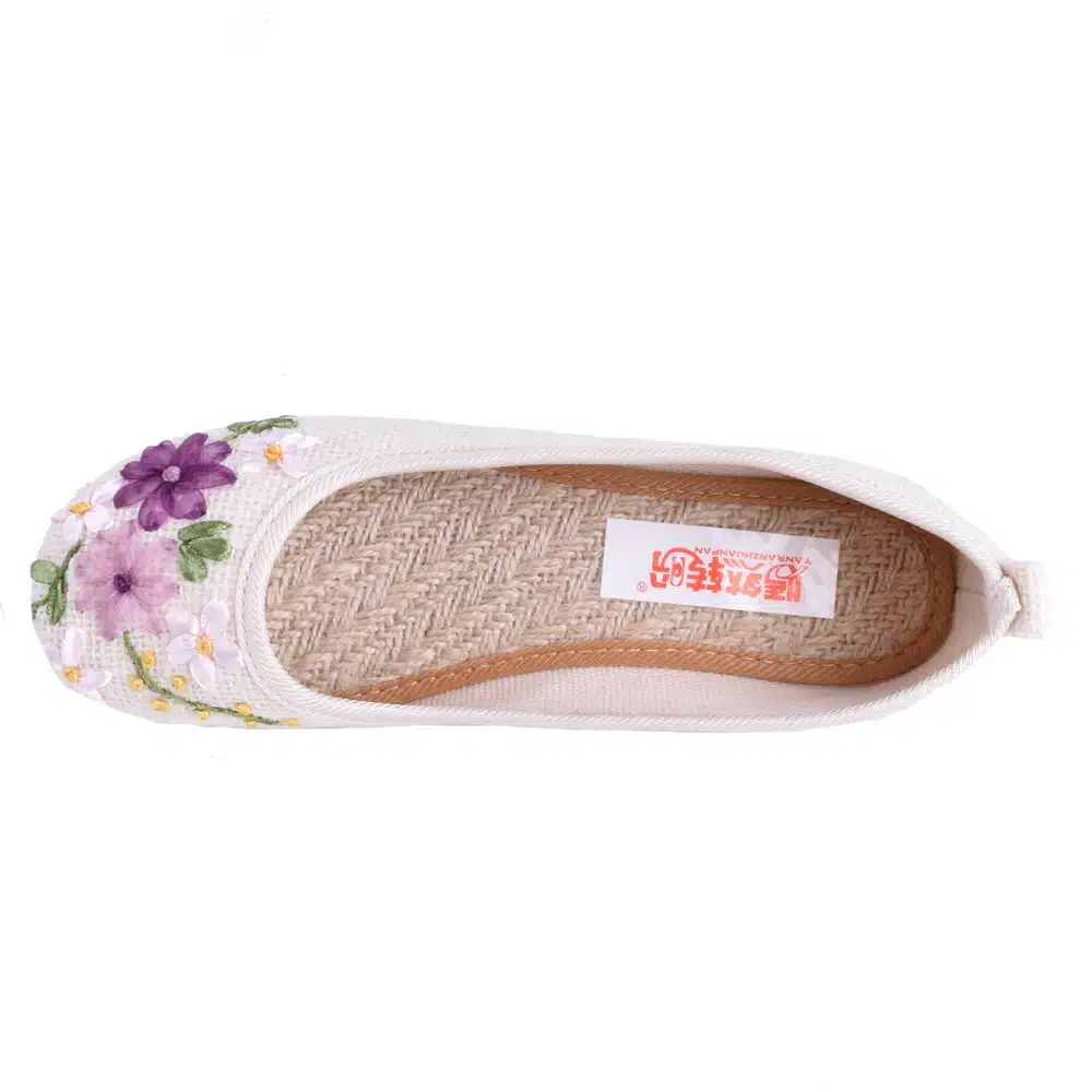 Vintage Embroidered Women Flats Flower Slip On Cotton Fabric Linen Comfortable Old Peking Ballerina Flat Shoes Sapato Feminino 19